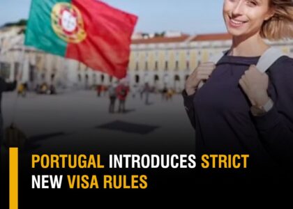 Map of Portugal with colorful pins marking major cities like Lisbon and Porto. Text overlay: "Considering a move to Portugal? VisaCraft simplifies your visa journey."